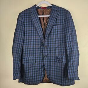 Isaia Blue Check Wool Sport Coat 44R (Eu 54)